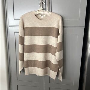 Splendid Cream and Brown Striped Crewneck Sweater